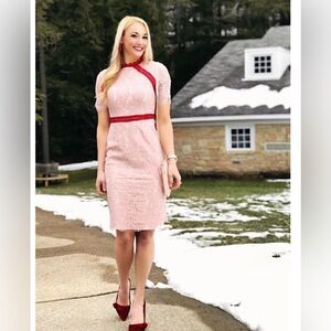 RACHEL Parcell pink and red lace short sleeve knee length dress size small